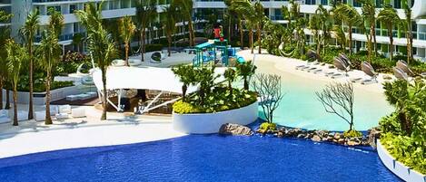 Private beach, white sand, sun loungers, beach umbrellas