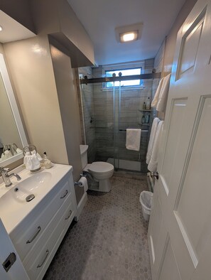 Shower, hair dryer, towels, soap - 1880 updated Victorian 1st floor, water views (Salem)
