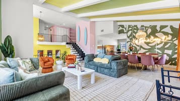 Smart TV, fireplace, video games, foosball