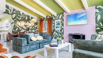 Smart TV, fireplace, video games, foosball