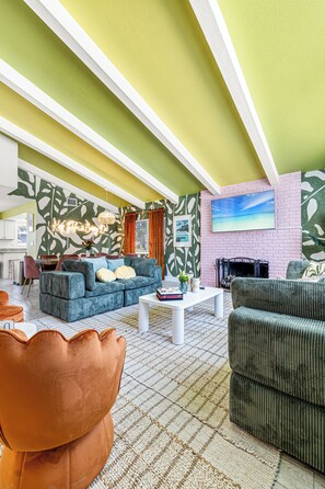 Smart TV, fireplace, video games, foosball