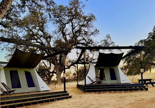 Cute, Lakeside Glamping Bell Tent + Amenities, Wheatland, California