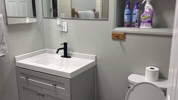 Shower, towels, toilet paper