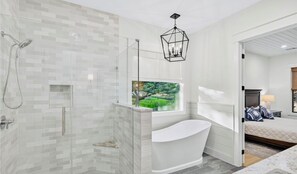 Shower, towels, toilet paper