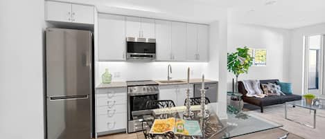 Premium Apartment, 2 Bedrooms, City View | Private kitchen | Full-size fridge, microwave, oven, stovetop