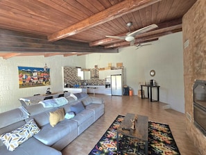 Una televisión, una chimenea