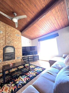 TV, fireplace