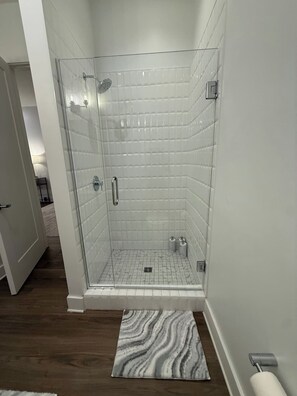 Shower, towels, toilet paper