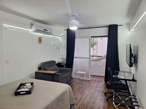 1 bedroom, desk, iron/ironing board, travel cot