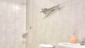 Douche, serviettes fournies, savon, papier toilette