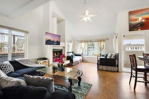 TV, fireplace, offices