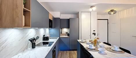 Fridge, microwave, oven, dishwasher