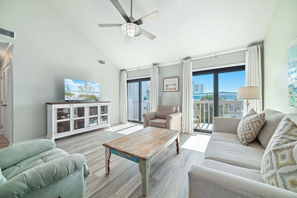 TV - Spacious Waterfront Condo | Cotton Bayou 3E | Outdoor Pool | My Beach Getaways (Orange Beach)