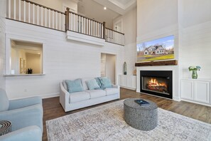 Smart TV, fireplace, video games, DVD player