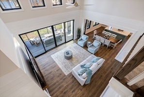 Smart TV, fireplace, video games, DVD player
