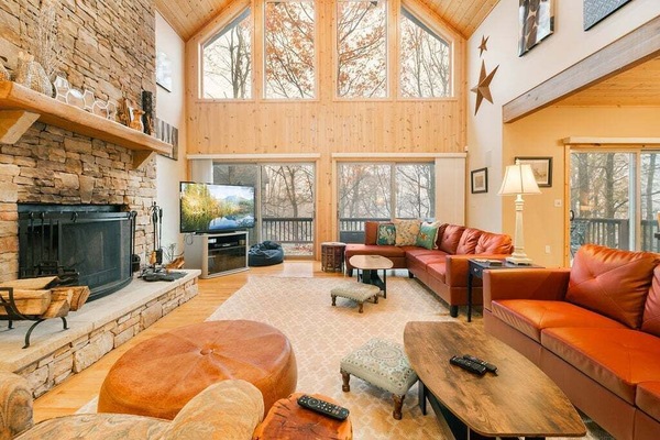 Smart TV, fireplace, foosball