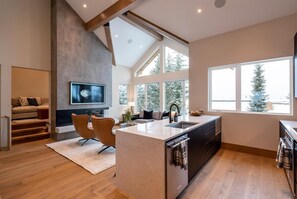 Smart TV, fireplace, stereo