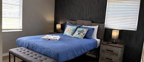 4 bedrooms, desk, iron/ironing board, travel cot