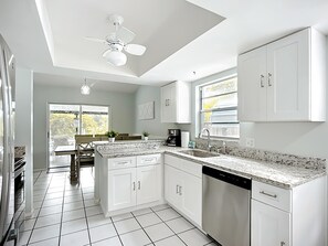 Cookware/dishes/utensils, paper towels, dining tables