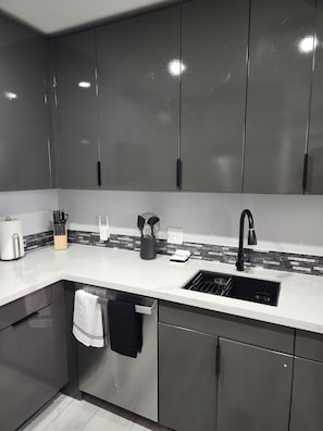 Căn hộ Cao cấp, quang cảnh thành phố | Bếp riêng | Tủ lạnh, lò vi sóng, lò nướng, máy rửa bát