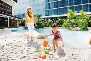 2 outdoor pools, open 6:00 AM to 8:00 PM, lifeguards on site