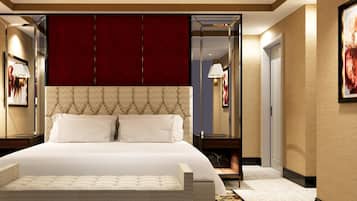 Premium bedding, pillow-top beds, free minibar items, desk