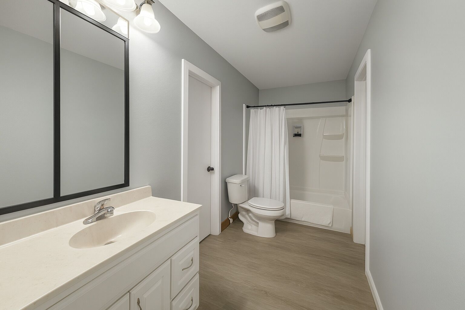 Shower, towels, soap, toilet paper