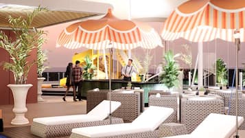 2 outdoor pools, pool umbrellas, pool loungers