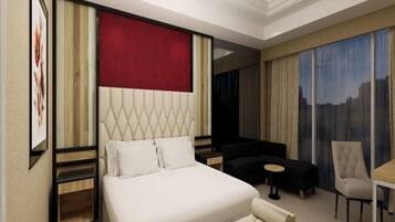 In-room safe, desk, laptop workspace, soundproofing