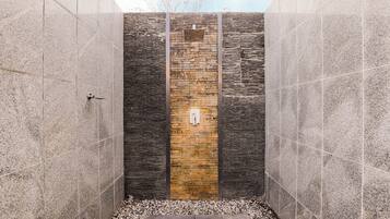 Royal Villa, Pool View | Bathroom | Hair dryer, towels, soap, shampoo