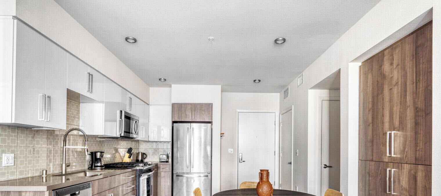 Fridge, microwave, oven, dishwasher