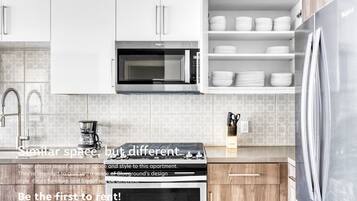 Fridge, microwave, oven, dishwasher