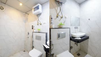 Shower, eco-friendly toiletries, hair dryer, slippers