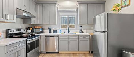 Fridge, microwave, oven, dishwasher