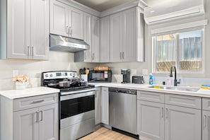 Fridge, microwave, oven, dishwasher
