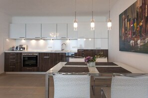 Fridge, microwave, oven, dishwasher