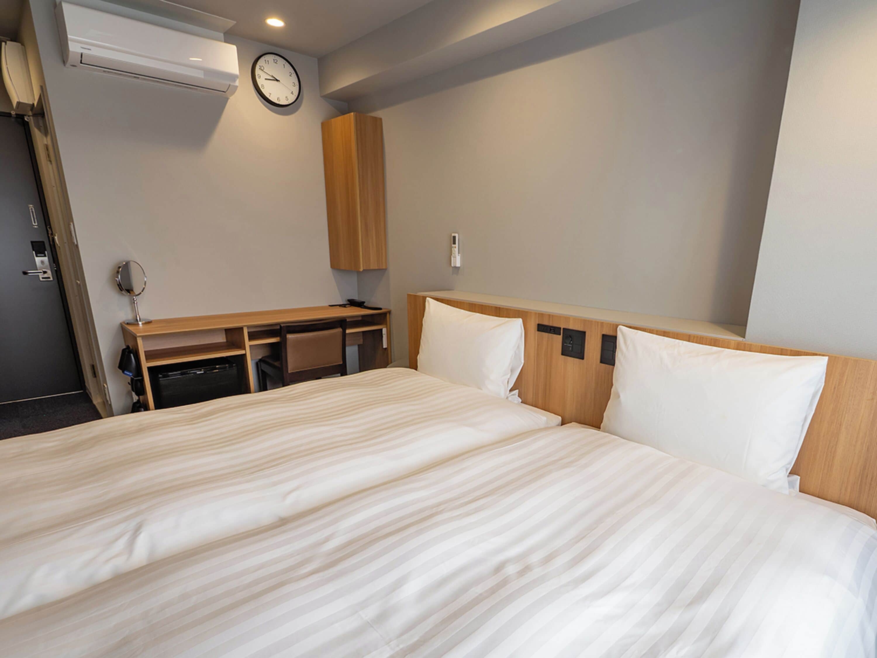 Desk, laptop workspace, blackout curtains, iron/ironing board