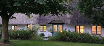 Thatched cottage in the meadow