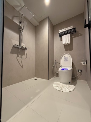 Shower, free toiletries, hair dryer, towels