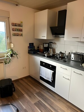 Frigorífico, microondas, horno y placa de cocina