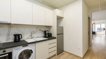 Departamento, 1 cama matrimonial y sofá cama | Cocina privada | Cafetera y tetera y tetera eléctrica