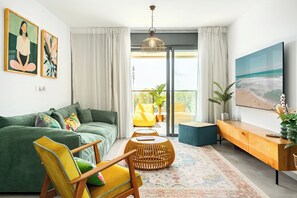 Apartment, Beach View | Living area - MAMAD - Achziv Chic Beach Haven by Sea N' Rent (Nahariya)