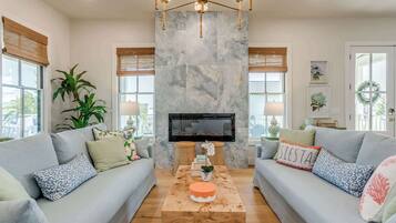 TV, fireplace, video games, DVD player