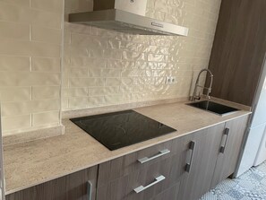 Fridge, microwave, stovetop, toaster