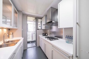 Superior Apartment, 3 Bedrooms, Balcony, City View | Private kitchen | Stovetop, cookware/dishes/utensils