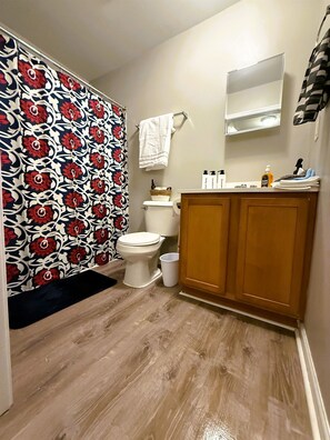 Regadera, secadora de cabello, toallas 