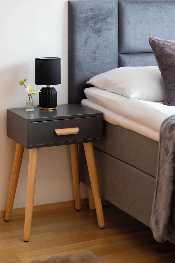 1 bedroom, desk, iron/ironing board, travel cot