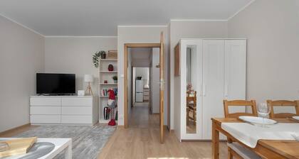 Sempołowskiej 68 Wrocław | Red Apartment with Desk for Remote Work