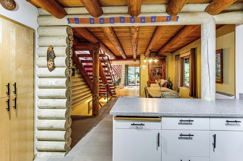 Lake Margaret Access: Boho Log Cabin w/ Backyard