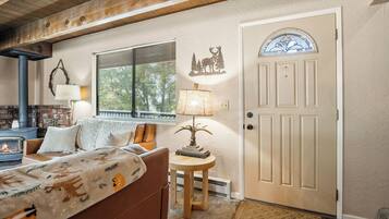 Smart TV, fireplace, DVD player, video library